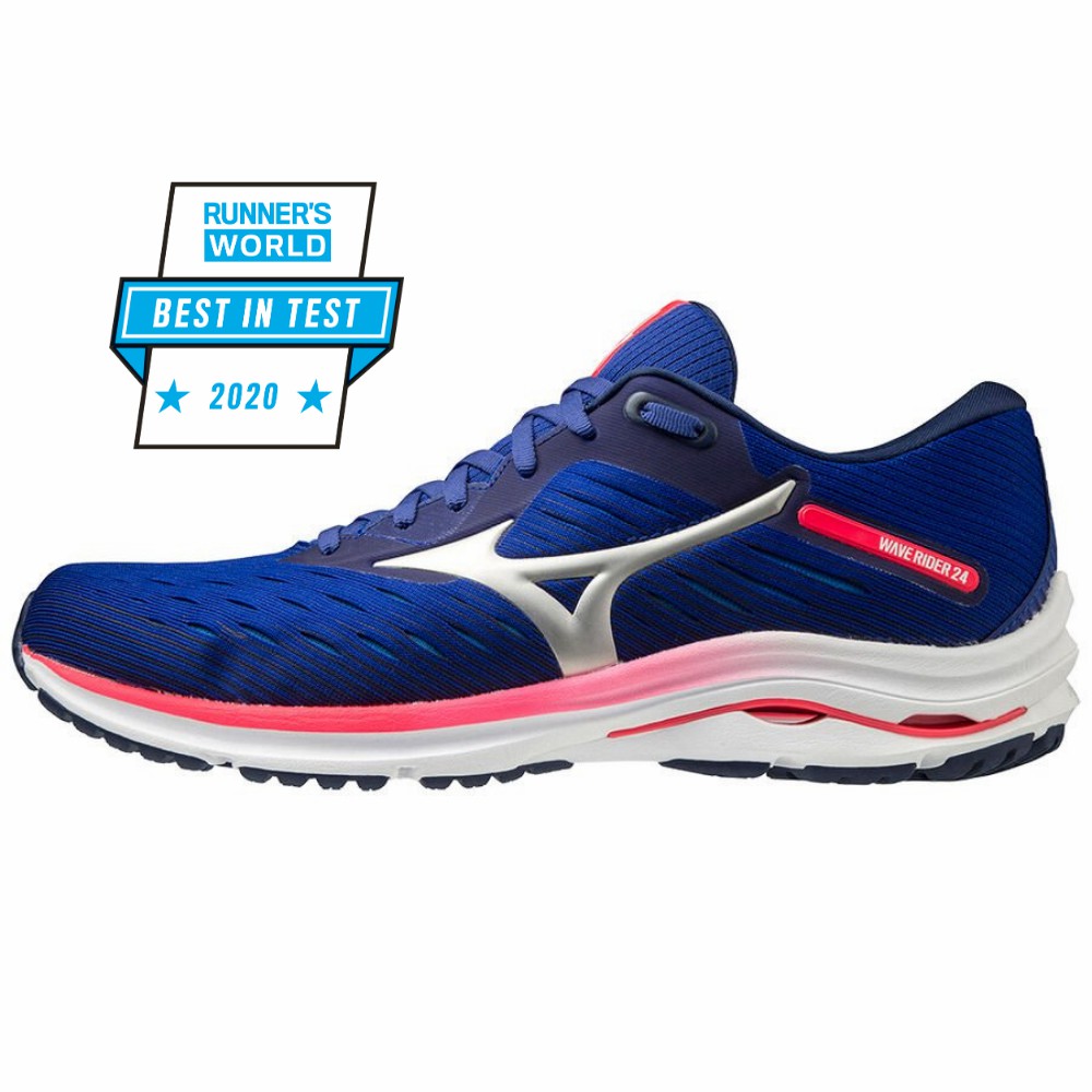 Mizuno Wave Rider 24 - Erkek Koşu Ayakkabısı - Mavi/Pembe Türkiye (ZKWLIF-139)